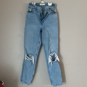 Abercrombie & Fitch Light Blue Ripped Straight Leg Jeans